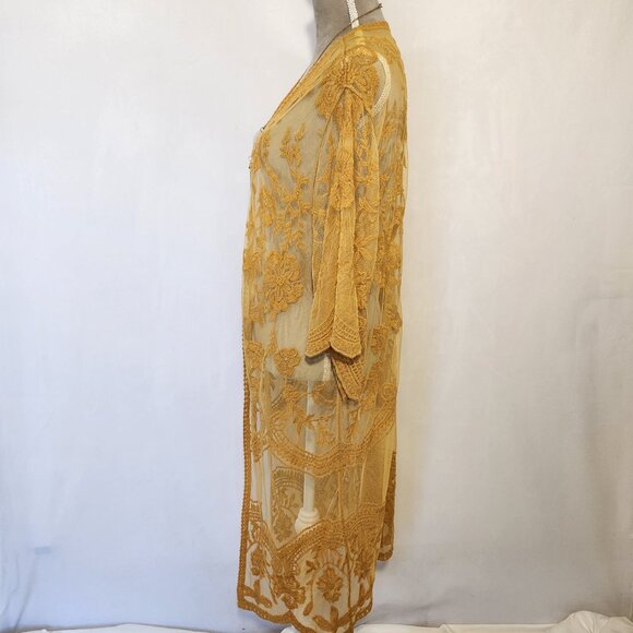 Windsor Women's Size M Floral Embroidered Sheer Lace Kimono Duster Cardigan - Picture 9 of 14